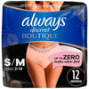 Always Discreet Boutique Adult Incontinence & Postpartum Underwear For Women, High-Rise, Size Small/Medium, Rosy, Maximum Absorbency, Disposable, 12 Count (Packaging May Vary)