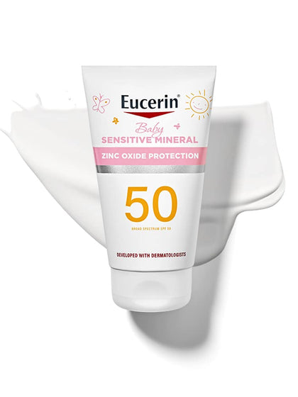 Eucerin Sun Sensitive Mineral Baby Sunscreen SPF 50, Sunscreen Lotion With Zinc Oxide Protection, 4 Fl Oz Tube