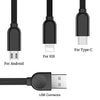 oatsbasf retractable usb cable, 3 in 1 micro usb/type-c charger charging cord compatible with cell phones tablets universal use,black,3.3ft(charging only)