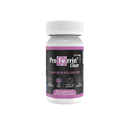 Proferrin Clear 30ct | US made heme iron for high absorption, easy on GI tract | Natural, NSF Certified, dye free