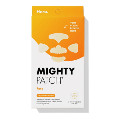 Mighty Patch Face Patch from Hero Cosmetics - XL Hydrocolloid Face Mask for Acne, 5 Large Pimple Patches for Zit Breakouts on Nose, Chin, Forehead & Cheeks - Vegan-Friendly (1 Count)