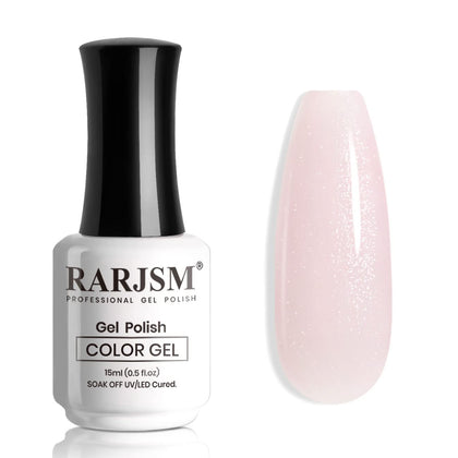 RARJSM Nude Gel Nail Polish Pale Pink Jelly Shimmery Nail Gel Polish Sparkly Silver Glitter Translucent Milky Pink French Manicure Natural Skin Tone Color 15ml Soak off UV LED Cured Nail Art Salon