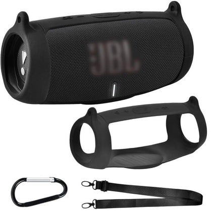 Silicone Case Cover for JBL Charge 5 Portable Bluetooth Speaker, Travel Gel Soft Skin,Waterproof Rubber Carrying Pouch with Strap(Black)