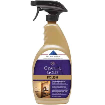 Granite Gold Polish Spray, Streak-Free Shine for Granite, Quartz, Marble, Travertine, Natural Stone Countertops, 24 Fl Oz (Pack of 1)