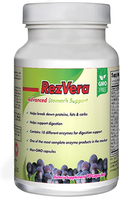 #1 Best All Natural Digestive Supplement for IBS Irritable Bowel Syndrome Stomach Bloating Gas Diarrhea Heartburn Acid Reflux Constipation Indigestion - RezVera 90 Capsules