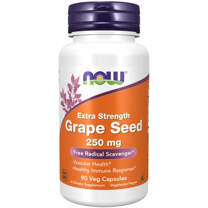 NOW Supplements, Grape Seed (a Highly Concentrated Extract with a Minimum of 90% Polyphenols) Extra Strength 250 mg, 90 Veg Capsules