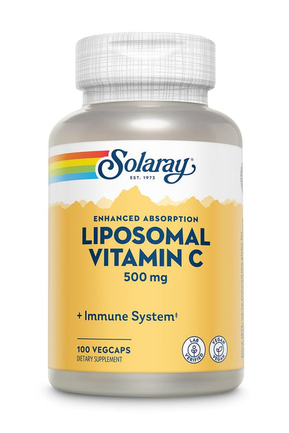 SOLARAY Liposomal Vitamin C 500 mg Healthy Immune System, Collagen Synthesis & Antioxidant Support Buffered w/Fatty Acids 100 VegCaps