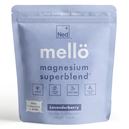 Ned - Mellö Magnesium Superblend - Magnesium Powder Supplement Drink Mix with All Natural Magnesium Glycinate and L Theanine, 30 Servings - Supports Cognitive Function, Sleep, Calm Magnesium Powder