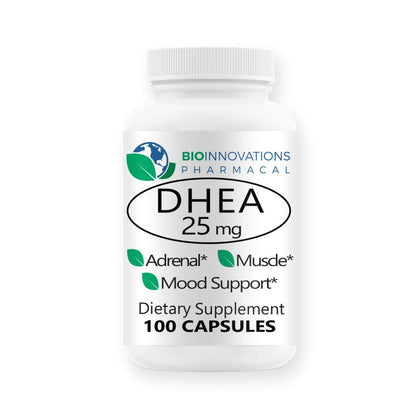 BioInnovations Pharmacal Micronized for Superior Absorption DHEA 25mg Derived from Wild Yam Support Immune Health, Brain, Bones, Muscles - 100 Capsules