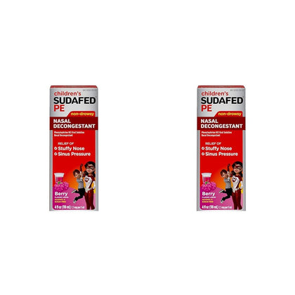 Sudafed Children's PE Nasal Decongestant, Liquid Cold Relief Medicine with Phenylephrine HCl, Alcohol Free and Sugar-Free, Berry-Flavored, 4 fl. oz