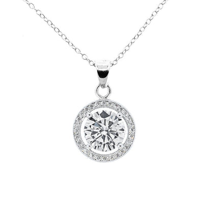 Cate & Chloe Blake 18k White Gold Plated Pendant Necklace | Halo Silver Necklaces with Round Cut Cubic Zirconia, Womens Silver Jewelry, Hypoallergenic, GIft for Her