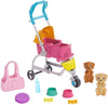 Barbie Dogwalking Doll & Accessories, Stroll & Play Pups Playset with Transforming Stroller, 2 Pets & Handbag, Blonde Doll