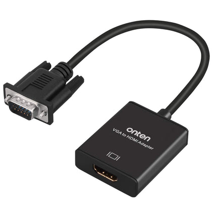 ONTEN VGA to HDMI, 1080P VGA to HDMI Adapter (Male to Female) for Computer, Desktop, Laptop, PC, Monitor, Projector, HDTV with Audio Cable and USB Cable (Black)