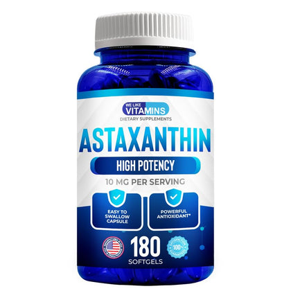 WeLikeVitamins Astaxanthin 10mg Softgel - Highly Potent Organic Astaxanthin Supplements From Haematococcus Pluvialis - Improves Eye, Joint, Skin Health & Energy Levels - 180 Servings, 6 Month Supply