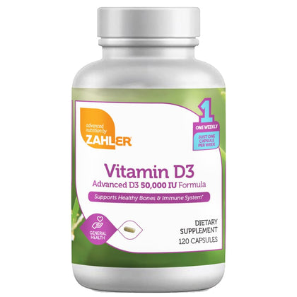 Zahler - Advanced Vitamin D3 50000 IU Softgels (120 Count) Kosher Vegetarian Friendly Vitamin D for Immune Support, Bone, Teeth & Muscle Health - Weekly D3 Vitamin Supplement- Easy Swallow VIT D 3