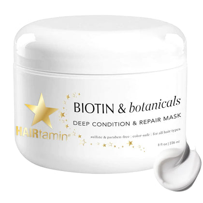 HAIRtamin Biotin & Botanicals: Hair Moisturizer Mask | Hair Conditioner for Damaged Dry Hair | Deep Conditioner for Curly Hair| Hair Mask for Bleached Damaged Hair Repair | Deep Conditioning Hair Mask