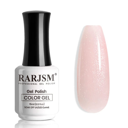 RARJSM Nude Gel Polish Sheer Pink Silver Glitter Jelly Shimmery Nail Gel Polish Iridescent Sparkly Light Pink Soak off Translucent Natural Skin Tone Color 15ml UV LED Cured French Manicure Homa Salon