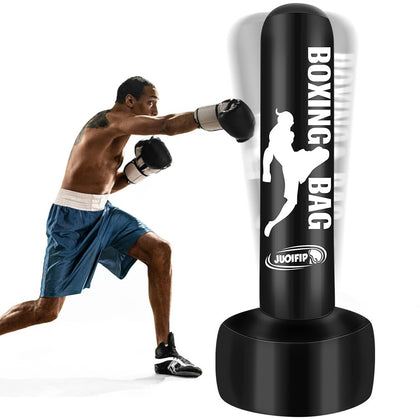 JUOIFIP Standing Punching Bag for Adults 69'' Heavy Bag with Stand Inflatable Boxing Bags Freestanding Kickboxing Bag Equipment for Training MMA Muay Thai Fitness to use Outdoor Indoor