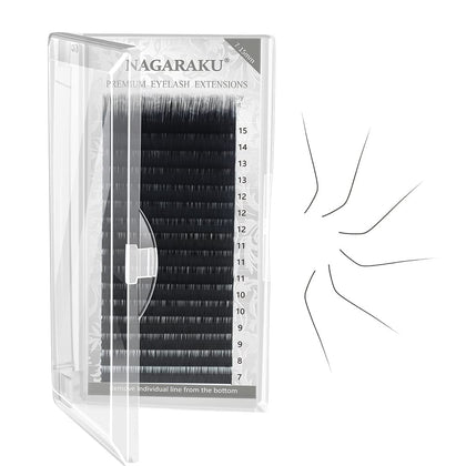 NAGARAKU Eyelash Extension Individual Lashes 0.07 L curl 7-15mm Mix Tray Classic Faux Mink 16 rows Matte Black Soft Natural