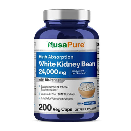 NusaPure White Kidney Beans 24,000mg per Serving - Bioperine - Extract 30:1 (Vegan, Non-GMO)