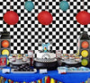 Cosplay Party Banner Checkered Flag Photography Backdrop Vinyl 7x5ft Photo Background White and Black Racing Checker Texture Grid Birthday Chess Board Decoration Supplies Photo Booth Studio Props