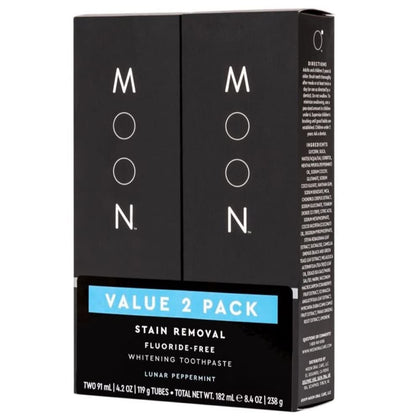 MOON Stain Removal Whitening Toothpaste, Fluoride-Free, Lunar Peppermint Flavor for Fresh Breath, for Adults 4.2 oz (2 Pack)