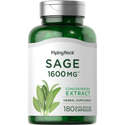 Piping Rock Sage Supplement 1600mg | 180 Capsules | Concentrated Herbal Extract | Non-GMO, Gluten Free