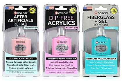 Nail-Aid 3pk Of After Artificials + Dip-free Acrylics + Fiberglass + Gel Top Coat, French Sheer, N/A, 1.65 Fl Ounce