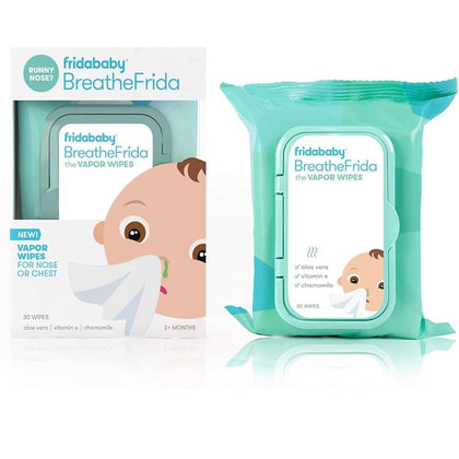 Frida Baby Breathefrida Baby Vapor Wipes for Nose, Chest, Feet, Alcohol Free, Made with Aloe, Vitamin E & Chamomille, 30 Count