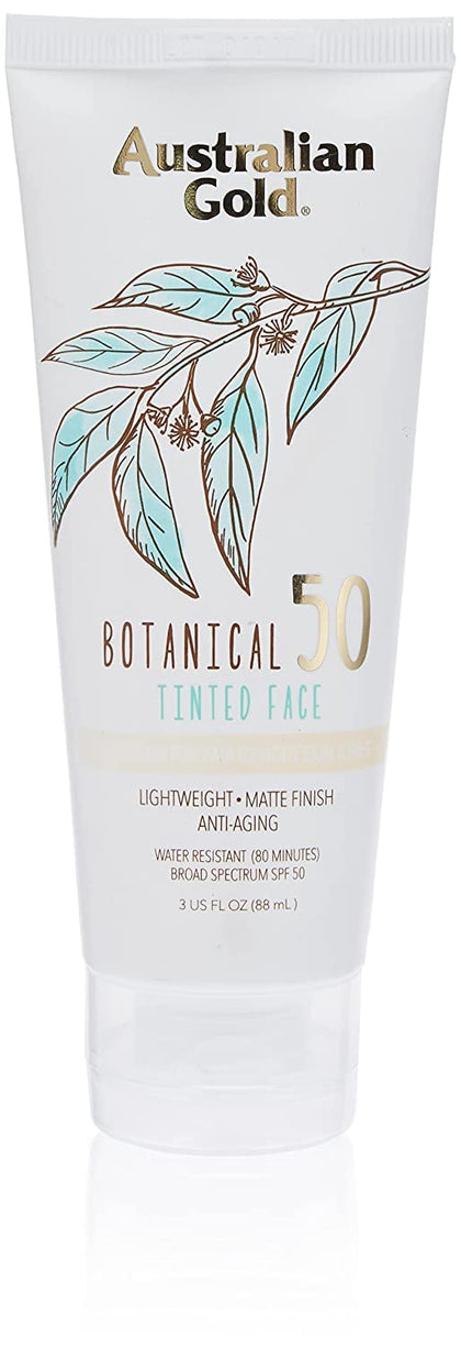 Australian Gold Botanical Sunscreen Tinted Face Mineral Lotion SPF 50, 3 Ounce | Broad Spectrum | Water Resistant