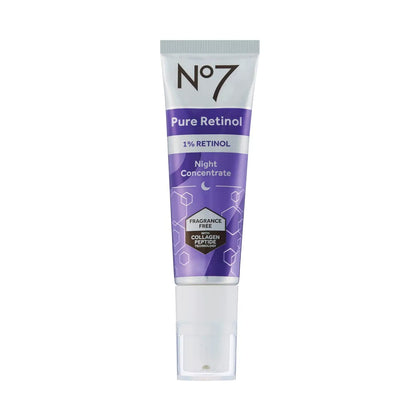 No7 Pure Retinol 1% Retinol Night Concentrate - Anti Wrinkle Retinol Serum with Collagen Peptides & Niacinamide for Younger Looking Skin - Retinol Face Serum for Fine Lines & Wrinkles (30ml)