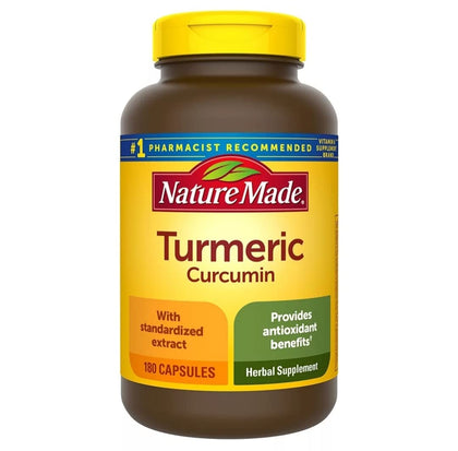 Nature Made Turmeric Curcumin 500 milligram. Capsules (Antioxidant) Value Size 180 Ct