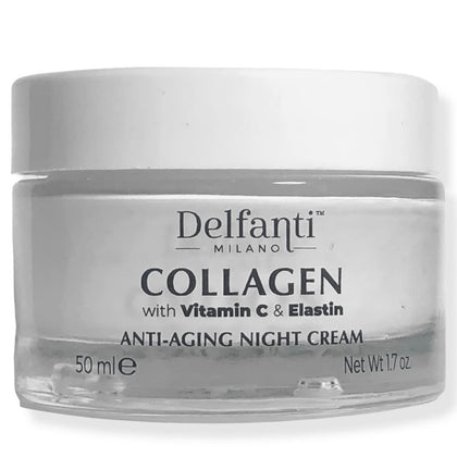 Delfanti-Milano  COLLAGEN with VITAMIN C & ELASTIN  Rejuvenating & Nourishing  Anti-Aging Night Cream  Face and Neck Moisturizer  Made in Italy