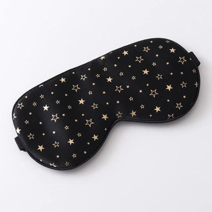 100% Silk Sleep Eye Mask Comfortable Blindfold Super Soft Eye mask for Women Men Block Light Travel Nap with Adjustable Strap Tim & Tina (Golden Stars)