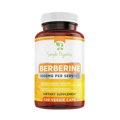 Simple-Organics Berberine 500mg (1000mg Per Serving) for Supports Healthy Immune Function, Anti-oxidant,Gastrointestinal & Overall Wellness - 120 Capsules