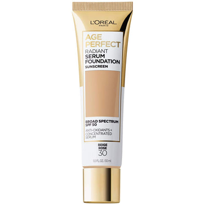 L'Oreal Paris Age Perfect Radiant Serum Foundation with SPF 50, Beige Rose, 1 fl. oz.