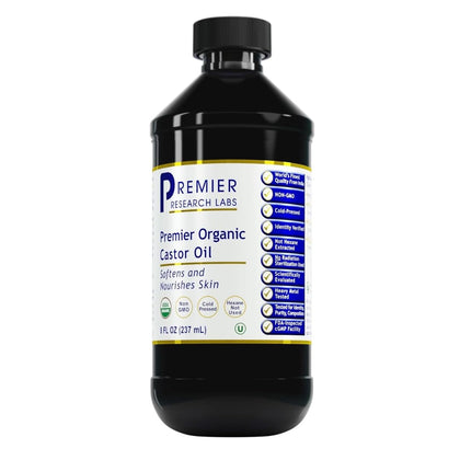 Premier Research Labs Castor Oil - Cold Pressed & Hexane-Free Castor Oil - Body Oil for Dry Skin & Hair - Castor Oil for Body Moisturizer - Pure Vegan & Non-GMO - 8 fl oz