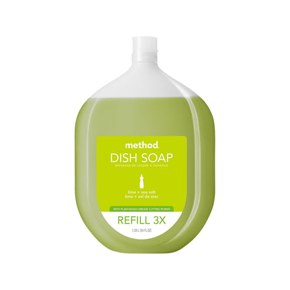 Method Dish Soap, Refill, Lime + Sea Salt, Recylable Bottle, Biodegradable Formula, Tough on Grease, 54 Fl Oz (Pack of 1)