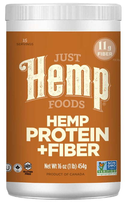 Just Hemp Foods Hemp Protein Powder Plus Fiber, Non-GMO Verified with 11g of Protein & 11g of Fiber per Serving, 16 oz - Packaging May Vary