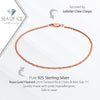 sea of ice rose gold flashed sterling silver 2mm twisted rock chain anklet, size 11