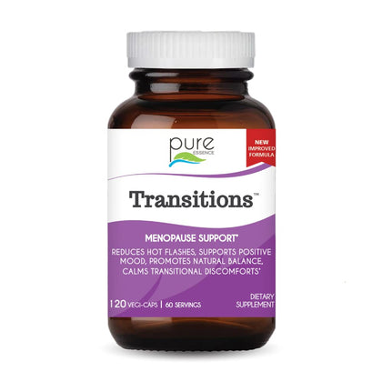 Pure Essence Labs Transitions Vitamins for Women, Natural Menopause Relief Supplement to Promote Hormone Balance, Reduce Hot Flashes, Mood Swings & Night Sweats, 120 Capsules