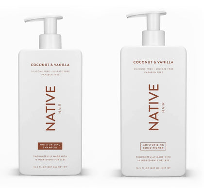 Native Shampoo and Conditioner Contain Naturally Derived Ingredients| All Hair Type Color & Treated From Fine to Dry Damaged, Sulfate & Dye Free - Coconut & Vanilla, 16.5 fl oz each (2 pack)