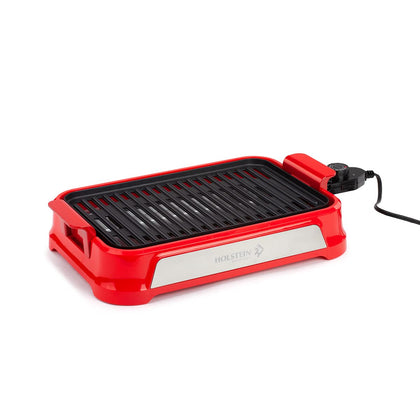 Holstein Housewares - 1200W 14 Inch Smokeless Grill, Red - Convenient and User Friendly with Optimal Cooking Indicator Lights