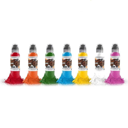 World Famous Tattoo Ink - 7 Color Simple Tattoo Kit - Professional Tattoo Ink in Color Assortment - Skin-Safe Permanent Tattooing - Vegan & Non-Toxic (0.5 oz Each)