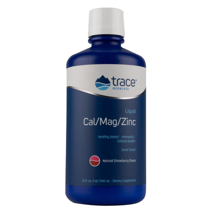 Trace Minerals | Liquid Cal/Mag/Zinc | Calcium, Magnesium, Zinc, Vitamin D3 Supplement | Supports Normal Tissue, Muscle, and Bone Density | Natural Strawberry Flavor | 32 Servings, 32 fl oz.