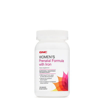 GNC Women's Prenatal Multivitamin Formula with Iron | Supports Pregnancy and Healthy Baby Development | Essential Nutrients Folic Acid, Zinc, Calcium Plus B Vitamins | 120 Caplets