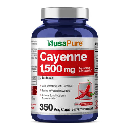 NusaPure Cayenne Pepper 1500mg Per Caps, 350 Veggie Capsules, Vegetarian, Non-GMO, Gluten-Free