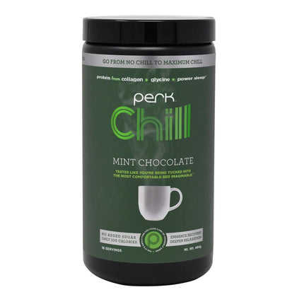 Perk Chill - Mint Chocolate Flavored Beverage Mix with Zero added Sugar - Packed with Protein, Collagen, L-Glycine, and Power Sleep. You Can Chill Out and Relax with This Delicious Hot Drink. 1 Pack