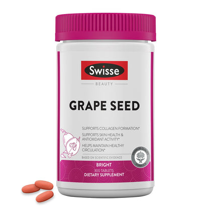 Swisse Grape Seed Extract Capsules Antioxidant Herbal Supplement | Grapeseed Polyphenols Supplement + Antioxidant Vitamin C | Promotes Skin Health & Collagen Production | 300 Tablets