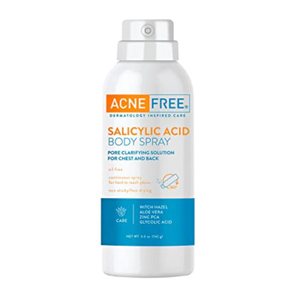 AcneFree Salicylic Acid Body Spray, Pore Clarifying Solution for chest and back, 5 Ounce